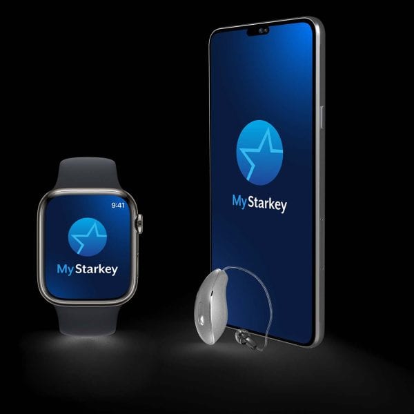 MyStarkey App on a Smartphone and a Smart Watch