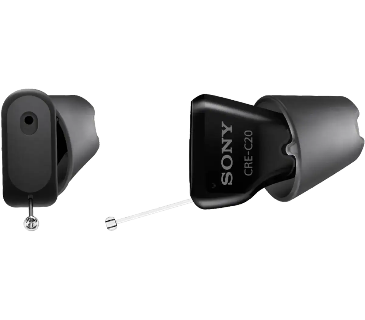 Discreet Sony CRE C20 behind-the-ear hearing aid designed for clear sound and comfort, ideal for enhancing hearing in various environments.